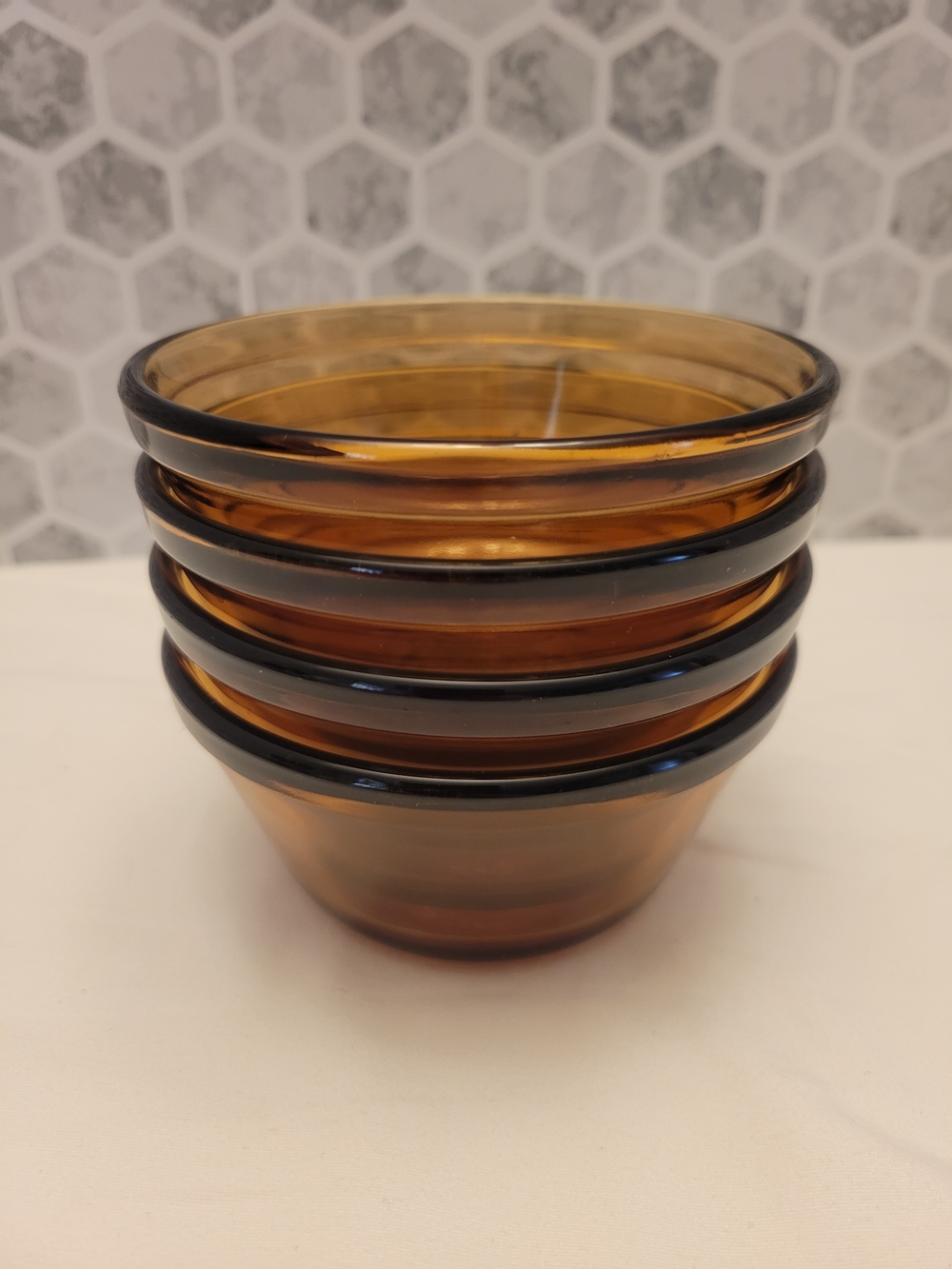 Anchor Hocking Amber Pressed Glass Custard Cups Set of 4 3.5 in, MPN 1034, USA